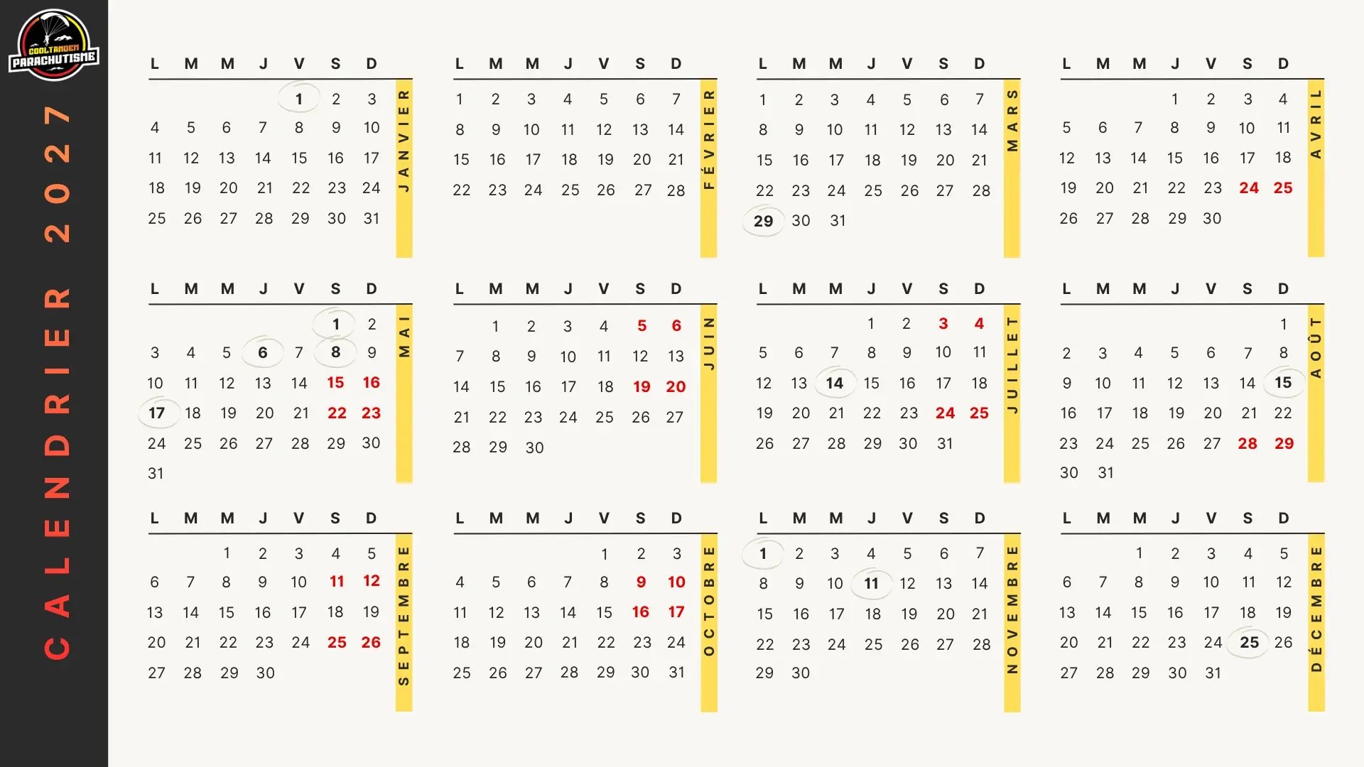 Calendrier Cooltandem 2027